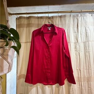 Women's Satin Button-Up Shirt - Pink